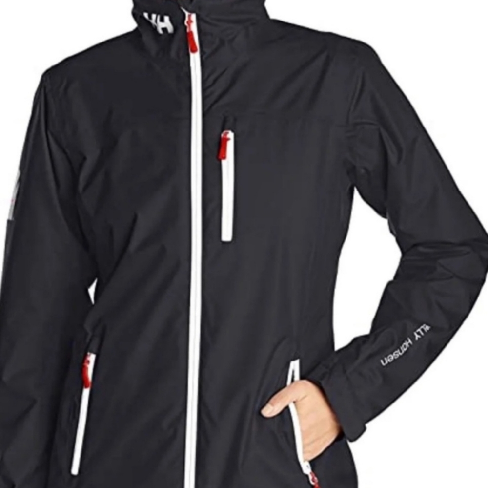Helly Hansen Women's Navy Jacket with White Zippers and Red Pulls